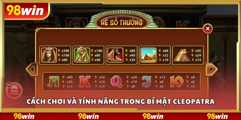 Cách chơi và tính năng trong Bí mật Cleopatra