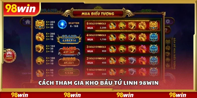 Cách tham gia kho báu tứ linh 98Win
